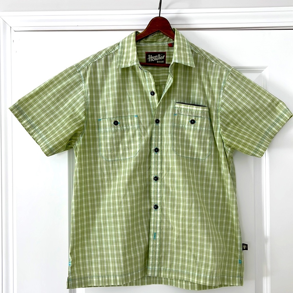 Howler Brothers Aransas Shirt  Mens - Medium Short Sleeve Button Up Green Plaid